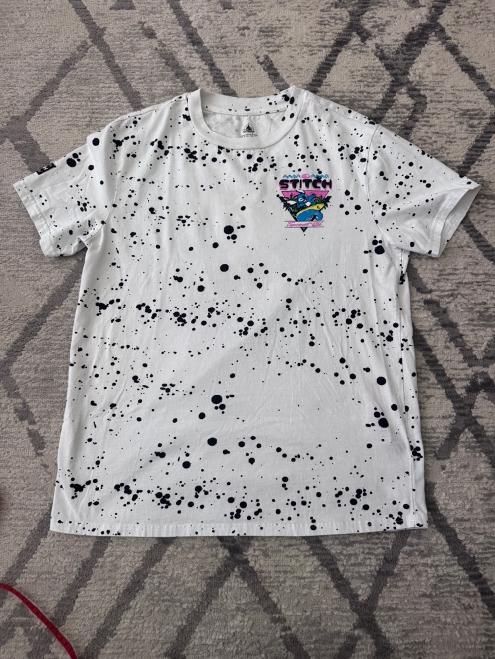 Disney White Black-Splatter Stitch Graphic Tee